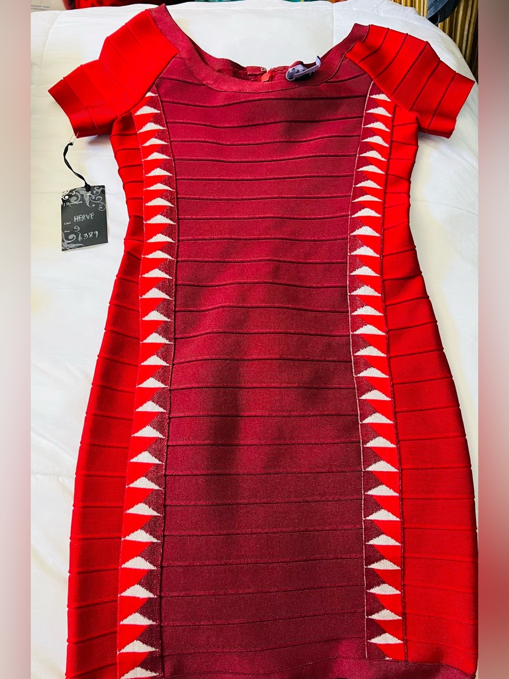 Herve Leger Red and Burgundy Bandage Midi Dress